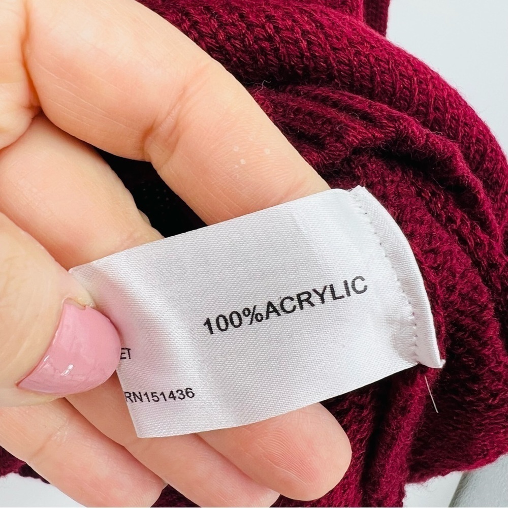 Burgundy Chunky Cable Knit‎ Sweater Zig Zag Detail Chest Women’s - Picture 4 of 6